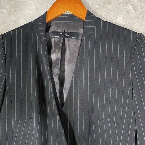 ZARA Pinstripe Blazer XS Black Double Breasted Gold Buttons Tailored Old Money - Picture 4 of 13